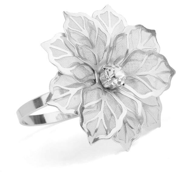 Set of 12 Alloy Napkin Rings with Hollow Out Flower Napkin Ring Holders - Picture 8 of 8